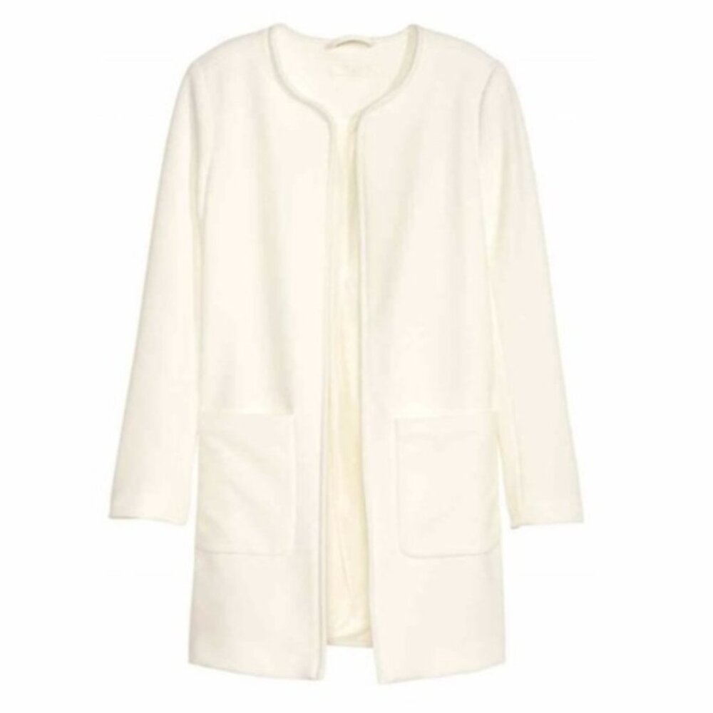 H&M Coat Ivory/Off White, textured-weave jacket, front pockets